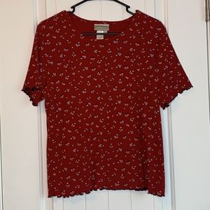 Coldwater Creek Red Lettuce Sleeve Top